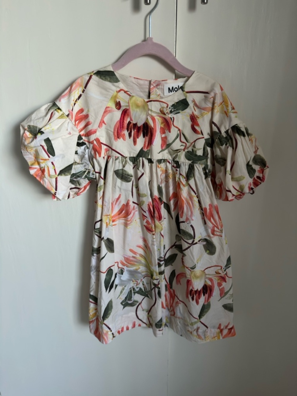 Molo White Dress with Coral and Green Floral Print